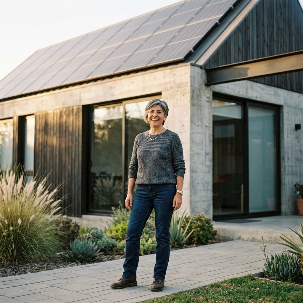 Gloria en su casa con paneles solares
